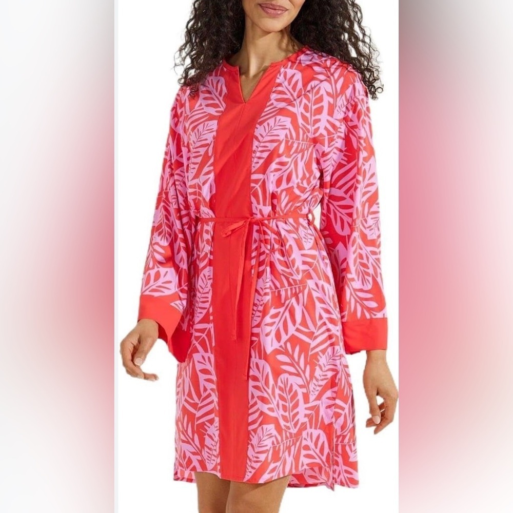 Coolibar UPF 50 Calvada Cover-Up Dress - Radiant Red Matira Palm) XL